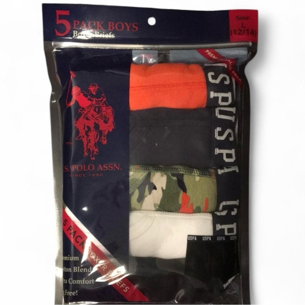 U.S. Polo Assn. 5 Pack Boys Boxer Briefs, large (12/14)